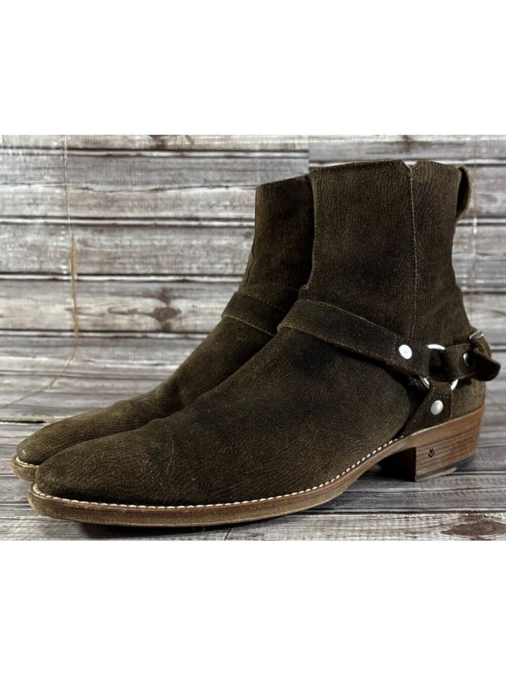 John Varvatos Ludlow Textured suede Harness Boots size 8.5 color brown mspr $680